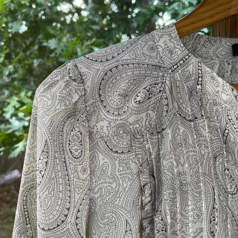 J.Crew Womens Classic Grey Paisley Print Pleated Front Long Sleeve Blouse Size 2